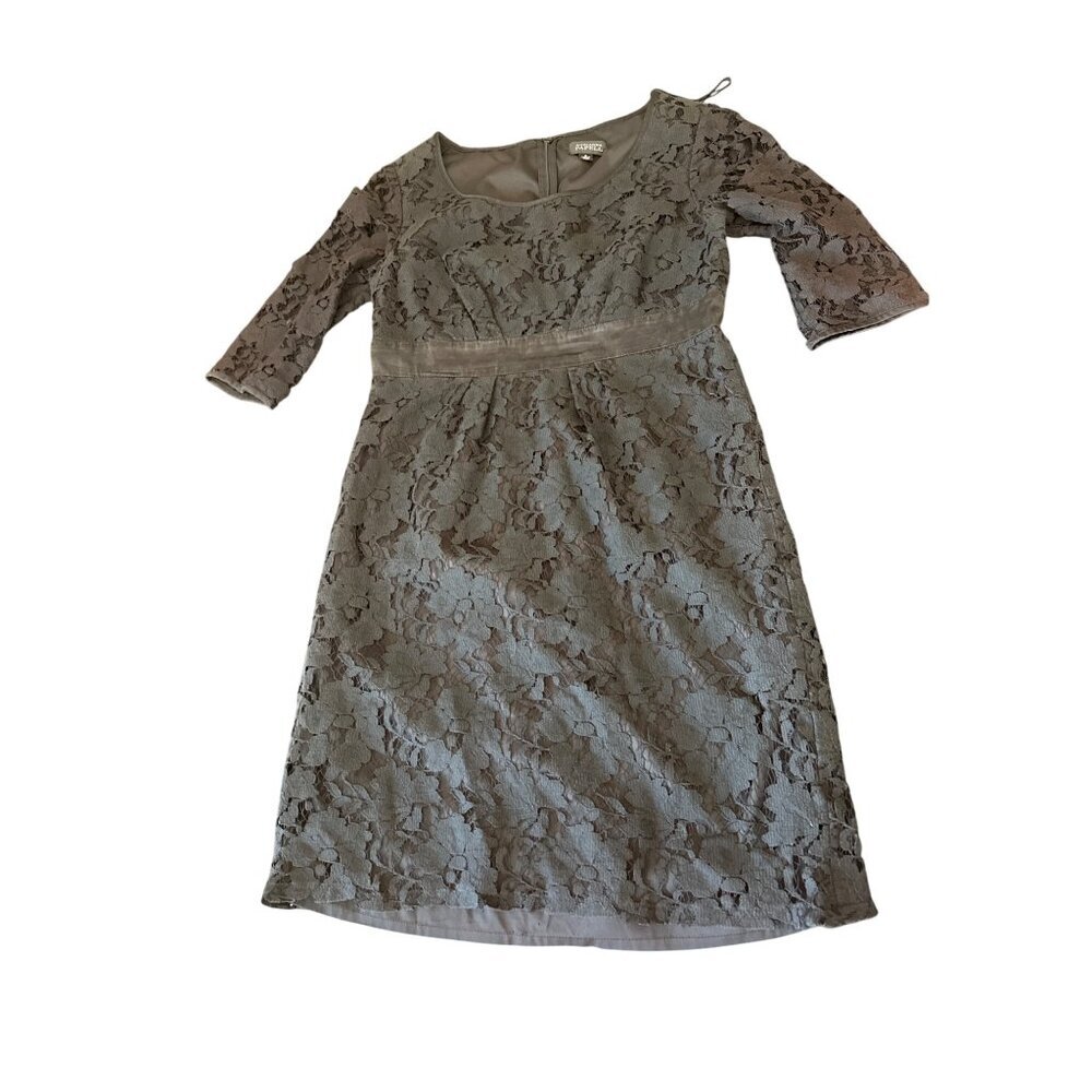 Adrianna Papell Black Lace Overlay Dress 3/4 Sleeve Size 12 Elegant Design